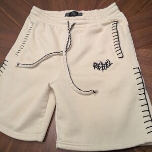 Rebel Vengeance Shorts Mens Medium Cream Excellent Whipstitch Gothic Streetwear